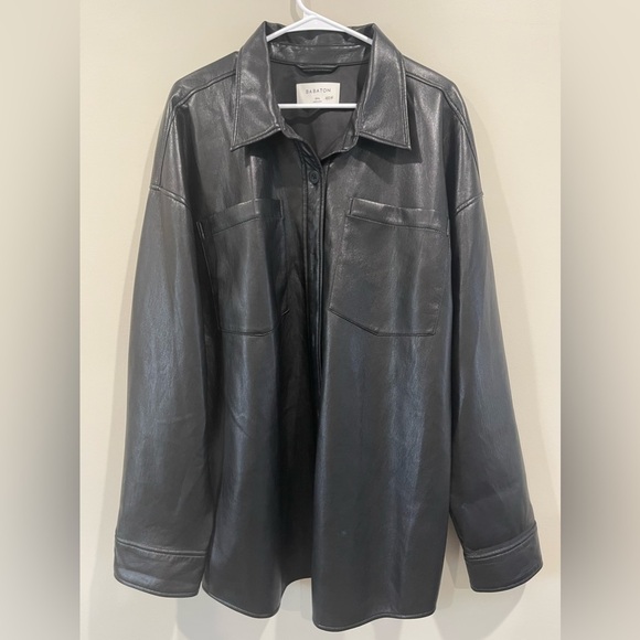 Aritzia Babaton•Vegan Leather Pelli Shirt Jacket•Black•Size 2XL - Picture 2 of 9